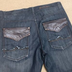 Blac label embroidered leather jeans, lightly worn, good condition